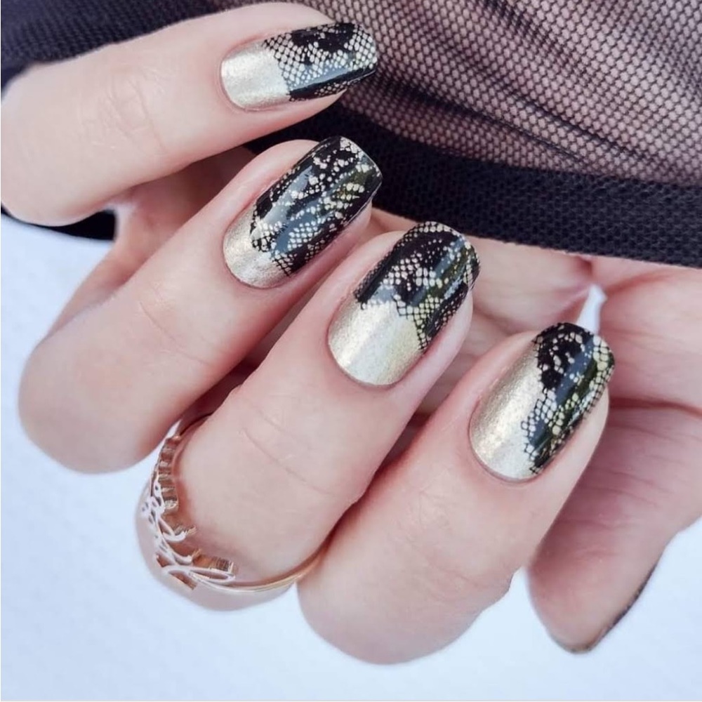 *Retired* Color Street: Lacey Business | Gold Black Metallic Romantic Lace - Picture 6 of 12